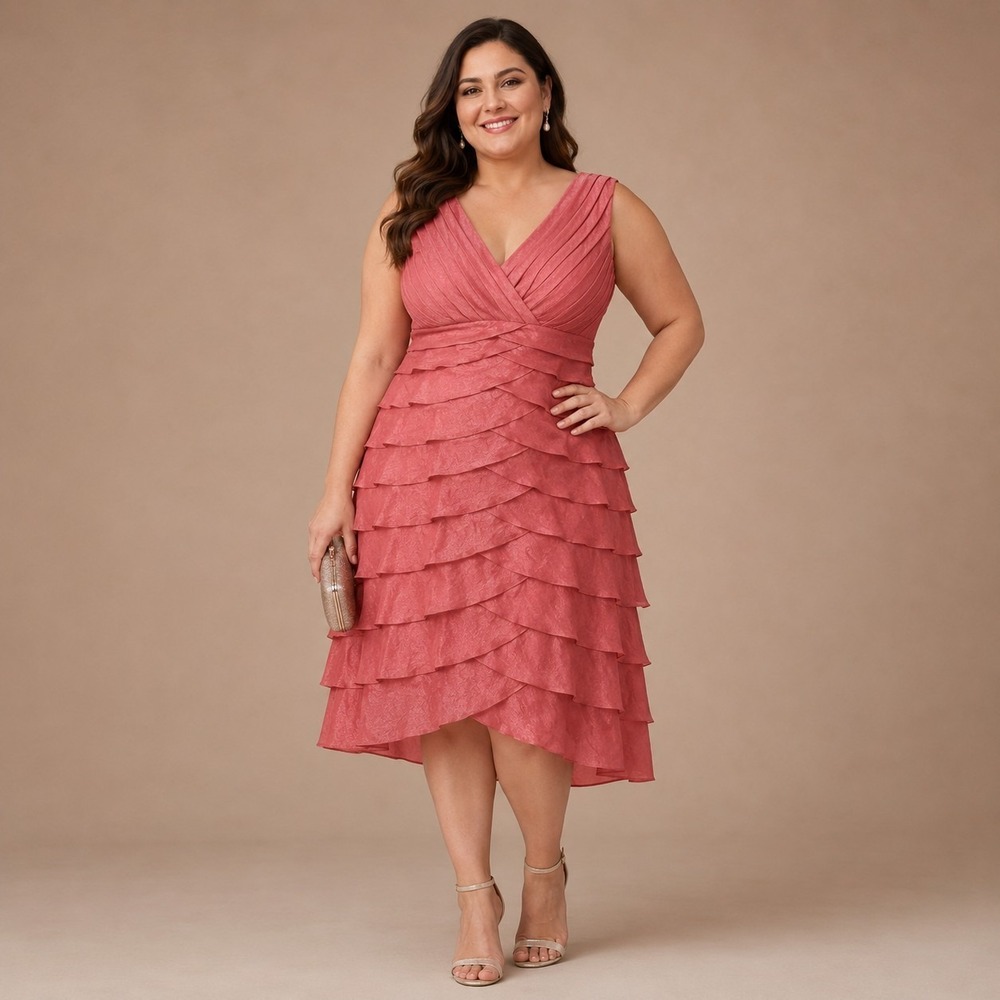Adrianna Papell Pleated Cocktail Dress Women's 14W 1X Plus Coquette Regency Chic